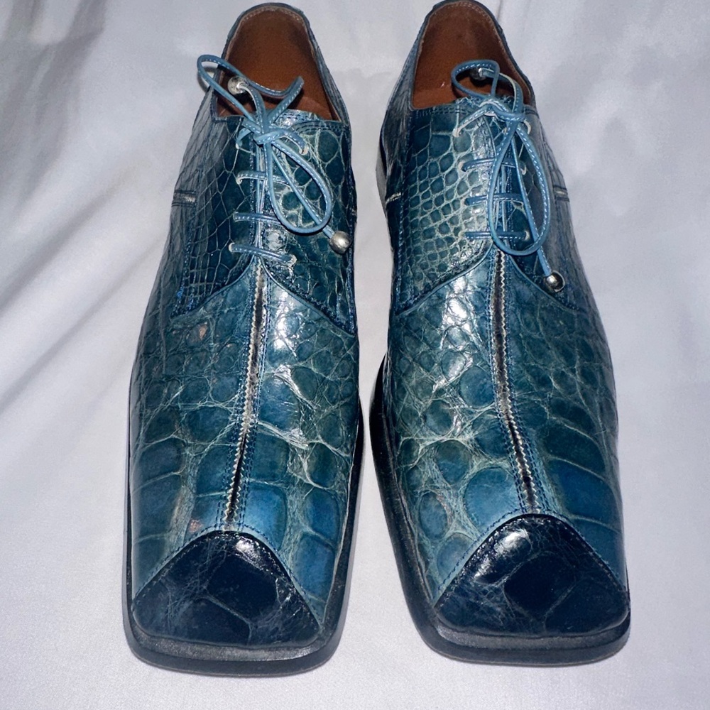 Vintage Matteo & Massim Men's Blue Genuine Crocodile Shoes size 10 with belt 40